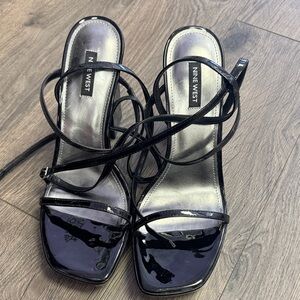Nine West Glossy Black Strappy Heels
